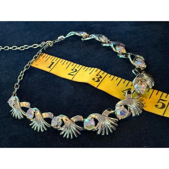 Vintage MCM Adjustable Statement Choker Necklace Aurora Borealis Crystal Silver - Picture 5 of 16